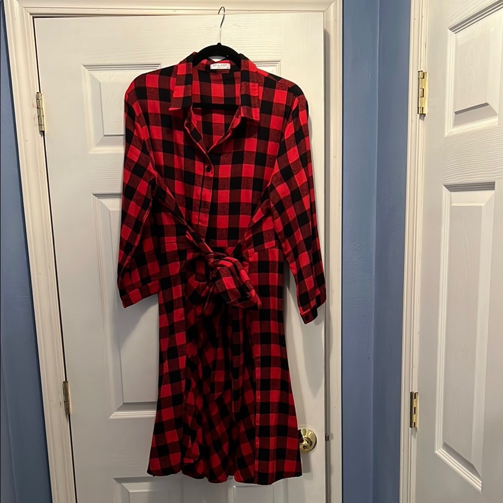 Gant Red and Black Plaid Long Sleeve Dress